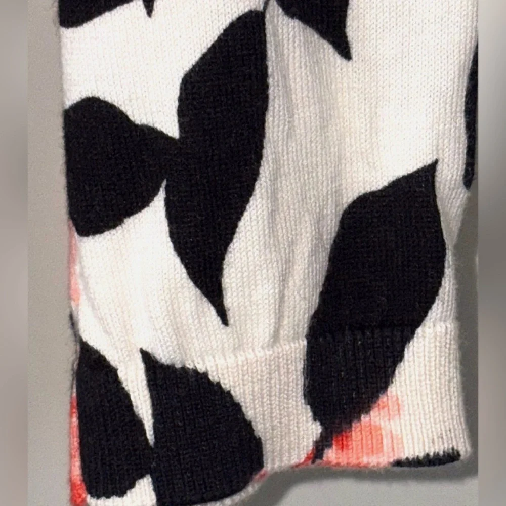 Talbots Floral Button Front Cardigan Small Black White Coral Lightweight Sweater